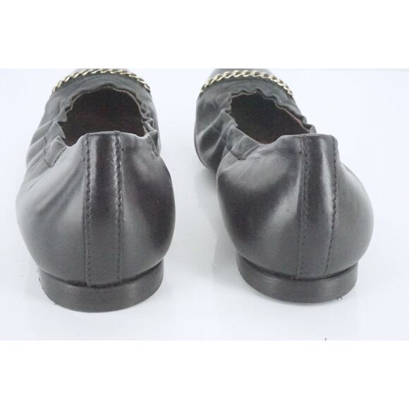 AGL Black Leather Bijoux Chain Embellished Patent Cap Toe Ballet Flat SZ 36 - Picture 7 of 12
